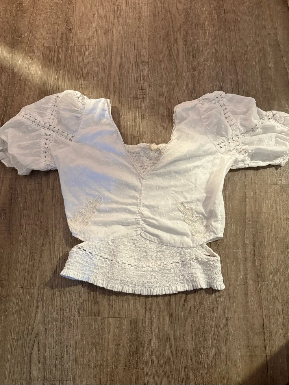 Anthropologie Forever that Girl White Eyelet Puff-Sleeve Cropped Blouse